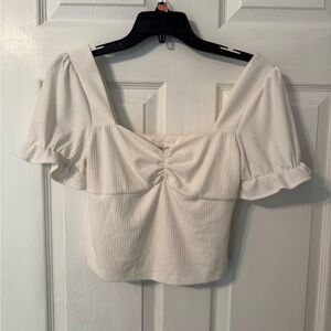 Privacy Please Cream Puff Sleeve Crop Blouse